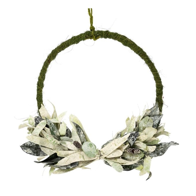 Green and Whitewash Leaf Wreath 40cm image number 1