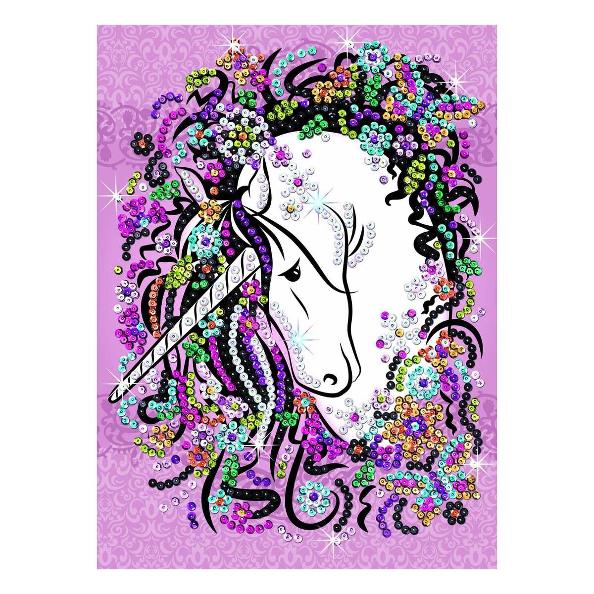 Einhorn Paillettenbild Sequin Art Teen Craft 28x37cm Blumen Steckbild Unicorn 