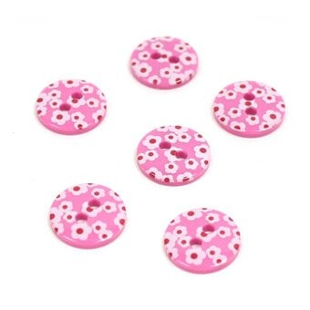 Hemline Pink Novelty Patterned Button 6 Pack
