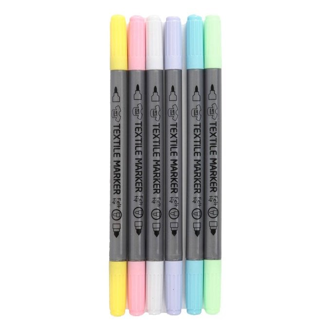 Pastel Double Tip Textile Markers 6 Pack image number 1