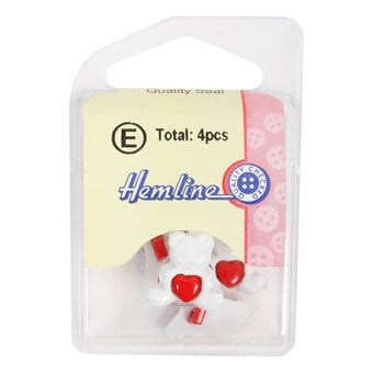 Hemline White Novelty Lovebear Button 4 Pack
