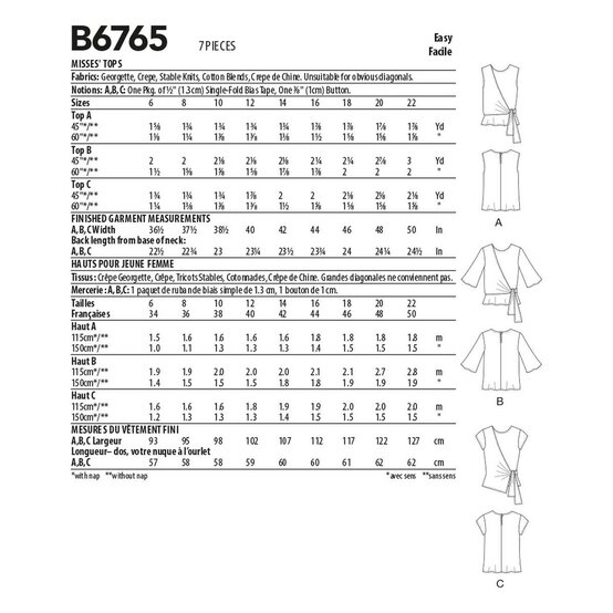 Butterick Women&rsquo;s Top Sewing Pattern B6765 (14-22) image number 2