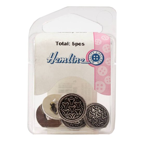 Hemline Silver Metal Patterned Button 5 Pack image number 2