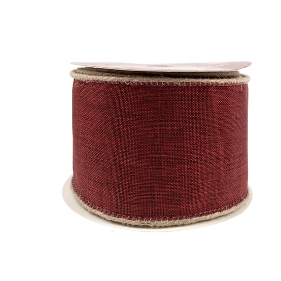 Red and Jute Trim Wire Edge Ribbon 63mm x 3m image number 5