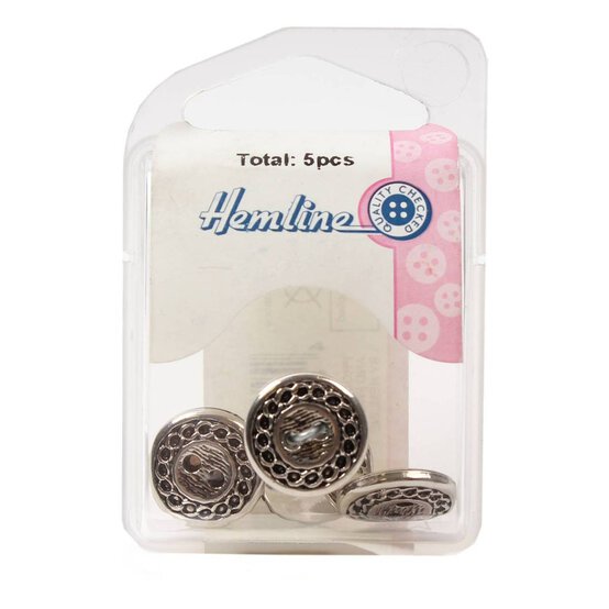 Hemline Silver Metal Patterened Button 5 Pack image number 2