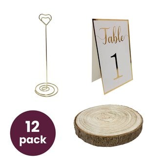 Wooden Slice and Gold Table Numbers 12 Pack Bundle