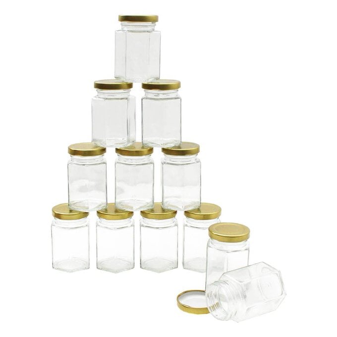 Clear Hexagonal Glass Jars 110ml 12 Pack image number 1
