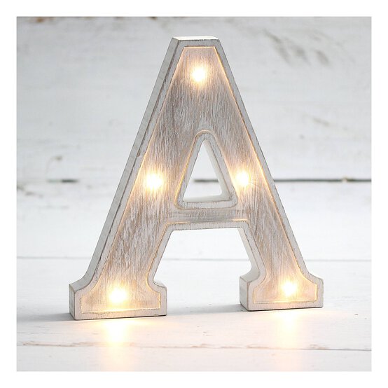 White-Washed Wooden LED Letter A 21cm image number 1