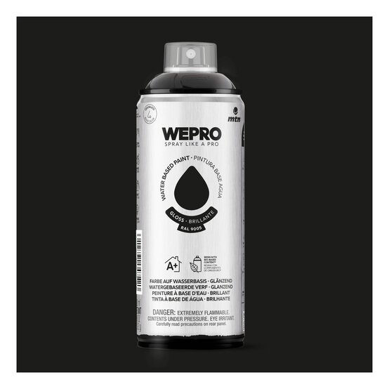 MTN WEPRO Cosmos Black Gloss Water-Based Spray Paint 400ml image number 1