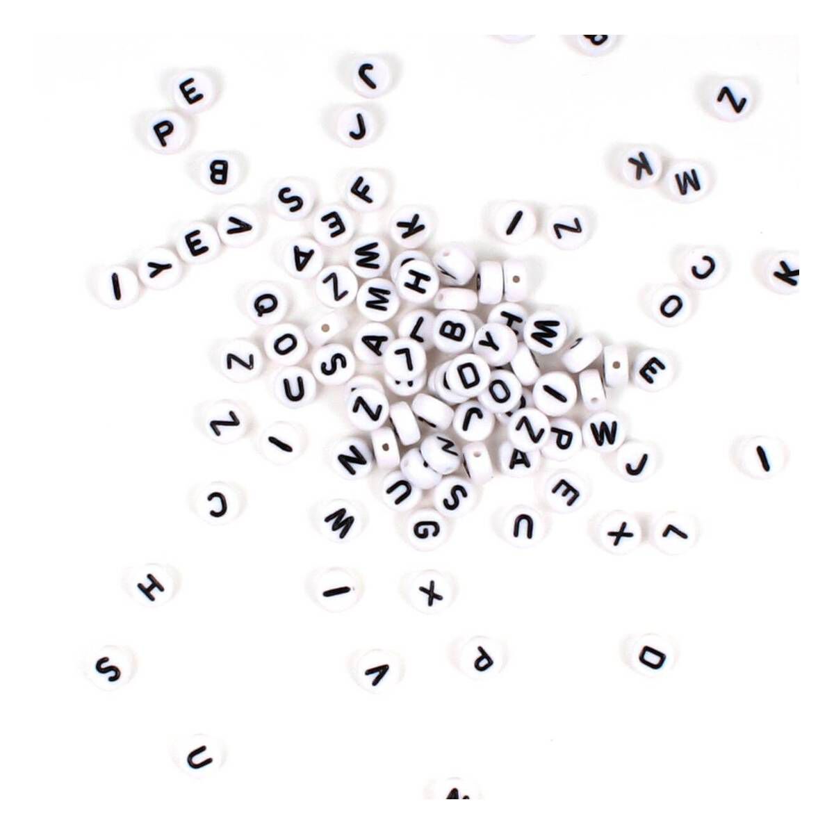 White Round Flat Alphabet Beads With Black Words 3mm X 7mm Hobbycraft
