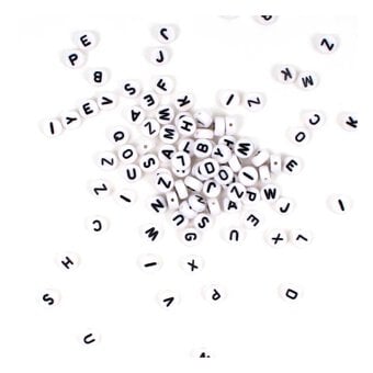 White Round Flat Alphabet Beads with Black Words 3mm x 7mm