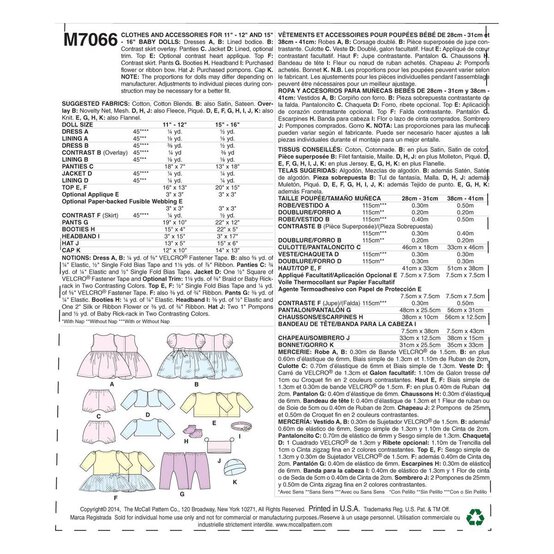 McCall’s Doll Clothes Sewing Pattern M7066 image number 2
