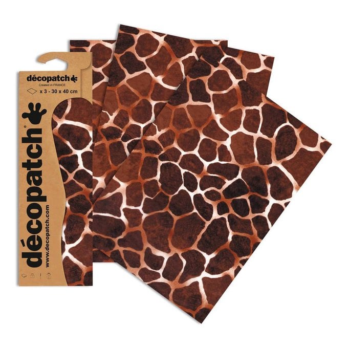 Decopatch Natural Giraffe Print Paper 3 Sheets image number 1