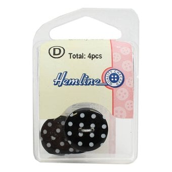 Hemline Black Novelty Spotty Button 4 Pack