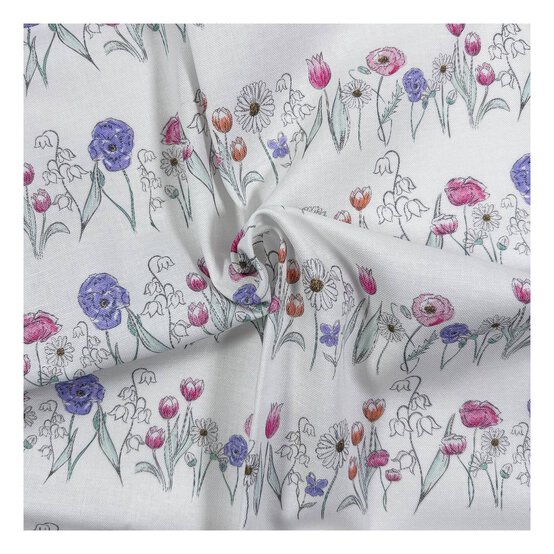 Wild Flowers Bloom Border Cotton Fabric by the Metre image number 1