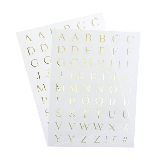 White and Gold Foiled Letter Stickers 2 Sheets image number 1