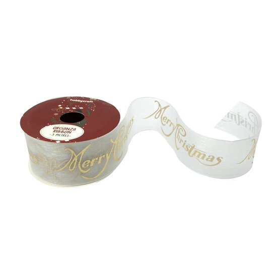 Merry Christmas Printed Organza Ribbon 32mm x 3m image number 1