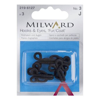 Milward Black Fur or Coat Hooks and Eyes 3 Pack