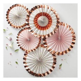 Ginger Ray Ditsy Floral Rose Gold Hanging Fan Decorations 5 Pack image number 2