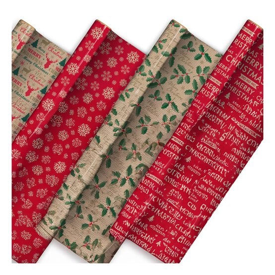 Assorted Printed Christmas Kraft Wrapping Paper 70cm x 3m image number 2