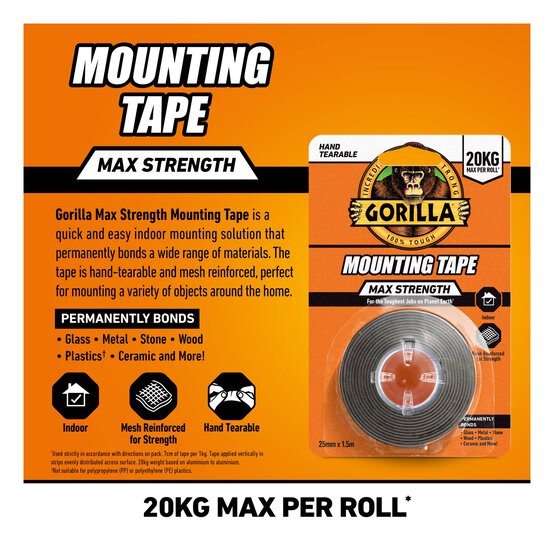 Gorilla Max Strength Mounting Tape 25mm x 1.5m image number 2