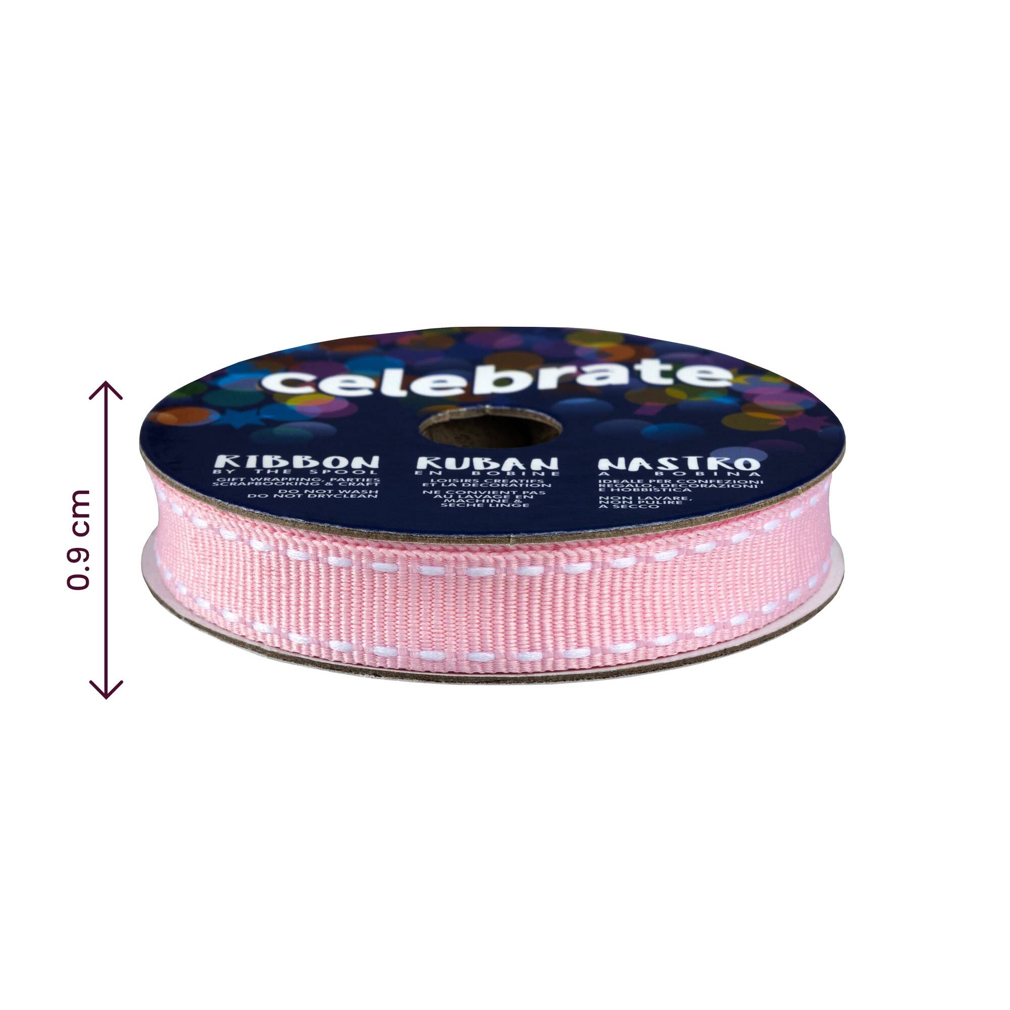 Baby Pink Grosgrain Running Stitch Ribbon 9mm x 5m | Hobbycraft