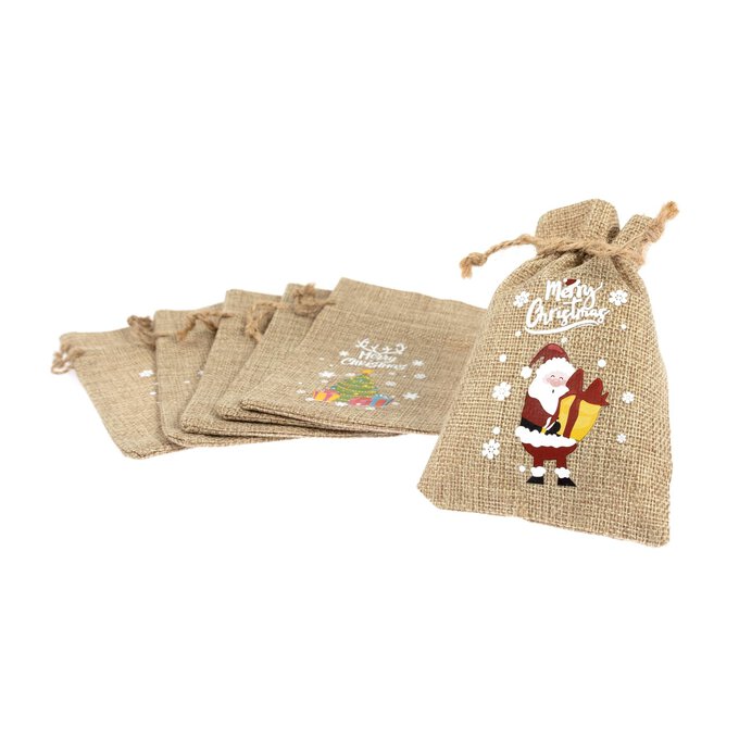 Christmas Jute Bags 6 Pack Hobbycraft