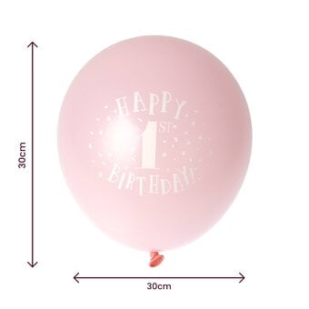 Pink 1st Birthday Latex Balloons 10 Pack image number 2