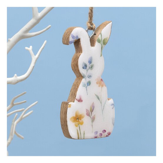 Hanging Wooden Enamel Sitting Bunny Decoration 10cm image number 1