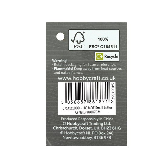 MDF Wooden Letter Q 8cm image number 5