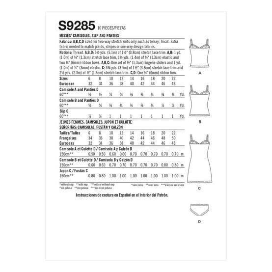 Simplicity Camisole and Slip Sewing Pattern S9285 (6-14) image number 2