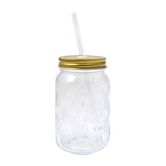 Sunflower Glass Drinking Jar with a Straw