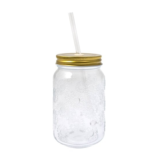 Sunflower Glass Drinking Jar with a Straw image number 1