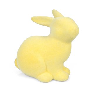 Yellow Flocked Bunny Decoration 14cm