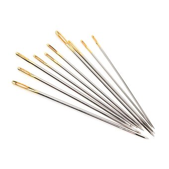 Blue Woodblock Floral Gold Eye Hand Embroidery Needles 10 Pack