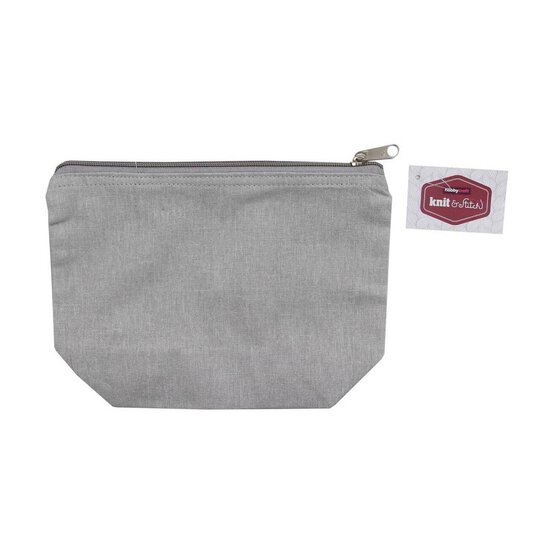 Grey Cotton Zip Pouch 23cm x 16cm x 8cm image number 3