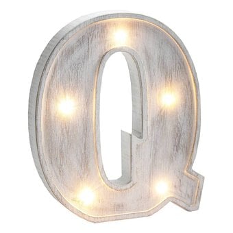 White Washed Wooden LED Letter Q 21cm
