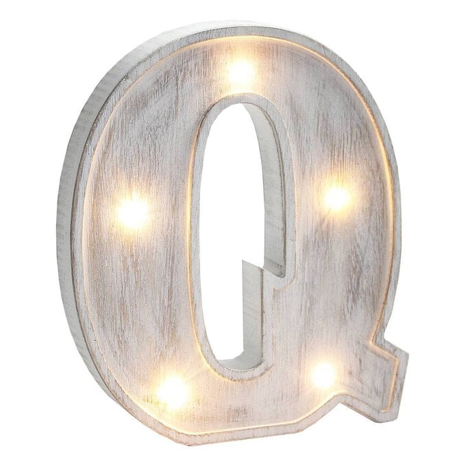 White Washed Wooden LED Letter Q 21cm image number 1