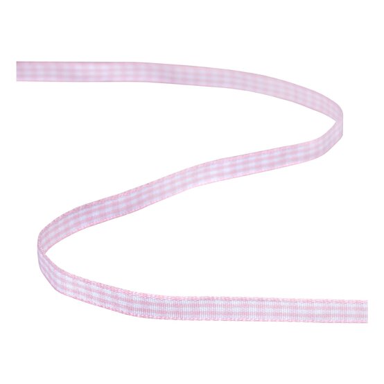 Light Pink Gingham Ribbon 6mm x 5m image number 2