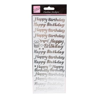 Anita's Silver Happy Birthday Outline Stickers