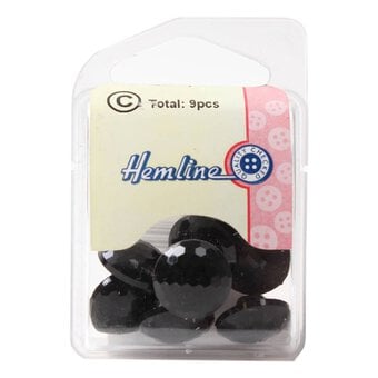 Hemline Black Novelty Faceted Button 9 Pack