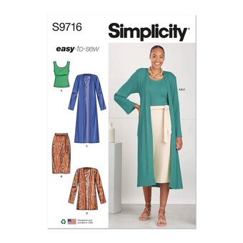 Simplicity Women's Top, Cardigan and Skirt  Sewing Pattern S9716 (P5 12-20)