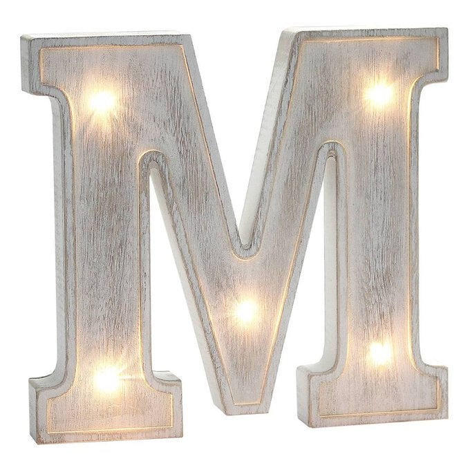 White Washed Wooden LED Letter M 21cm image number 1