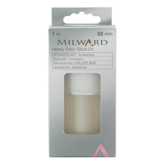 Milward White Stick-On Heavy Duty Hook and Loop Tape 50mm x 1m image number 1