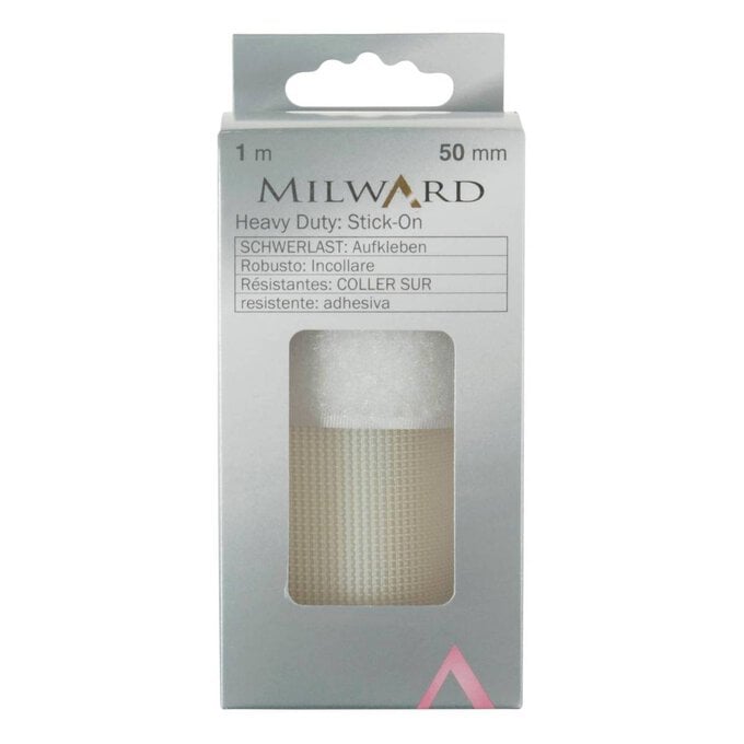 Milward White Stick-On Heavy Duty Hook and Loop Tape 50mm x 1m image number 1