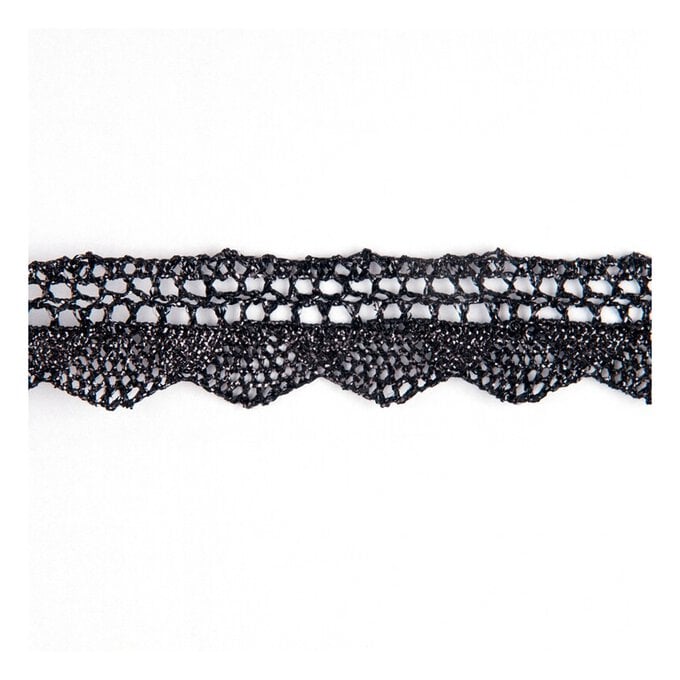 Black 25mm Metallic Lace Trim by the Metre image number 1