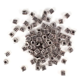 Silver Square Alphabet Beads 6mm x 7mm image number 2