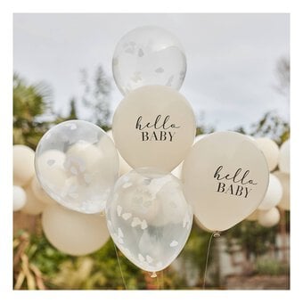 Ginger Ray Hello Baby Taupe and Cloud Confetti Balloons 5 Pack image number 2