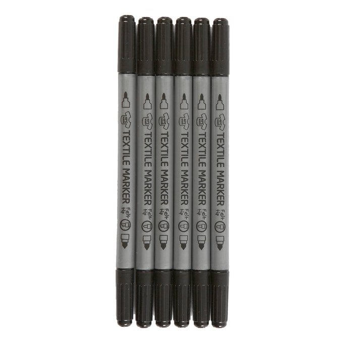 Black Double Tip Textile Markers 6 Pack image number 1