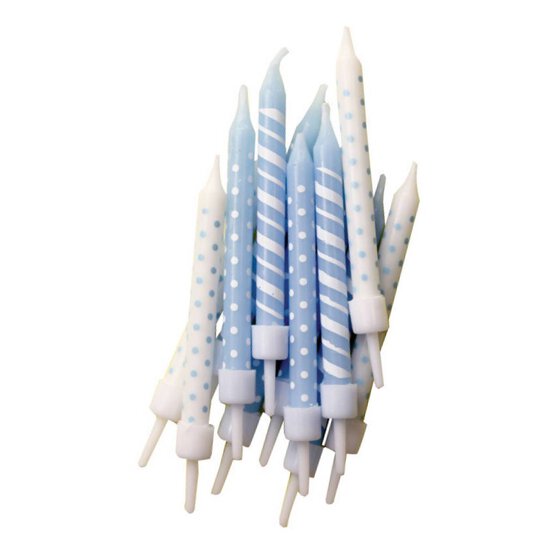 Light Blue Dot and Stripe Candles 12 Pack image number 1